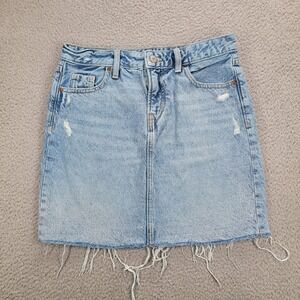 OLD NAVY Skirt Size 2 Mid Rise Mini Raw Hem Distressed Light Wash Denim